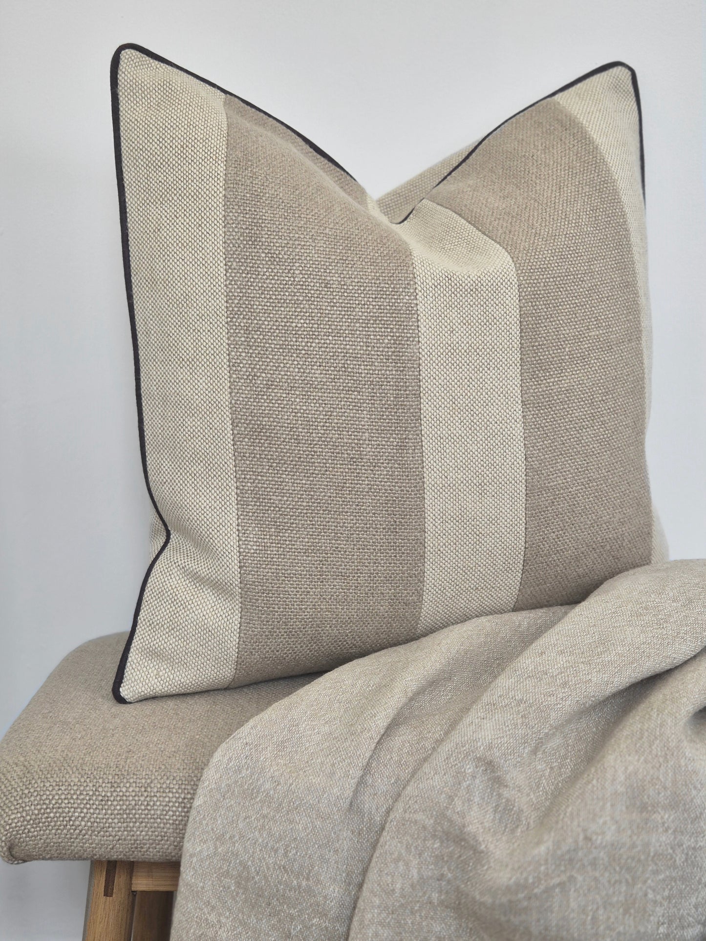 natural linen fabric cushion cover in beige and brown