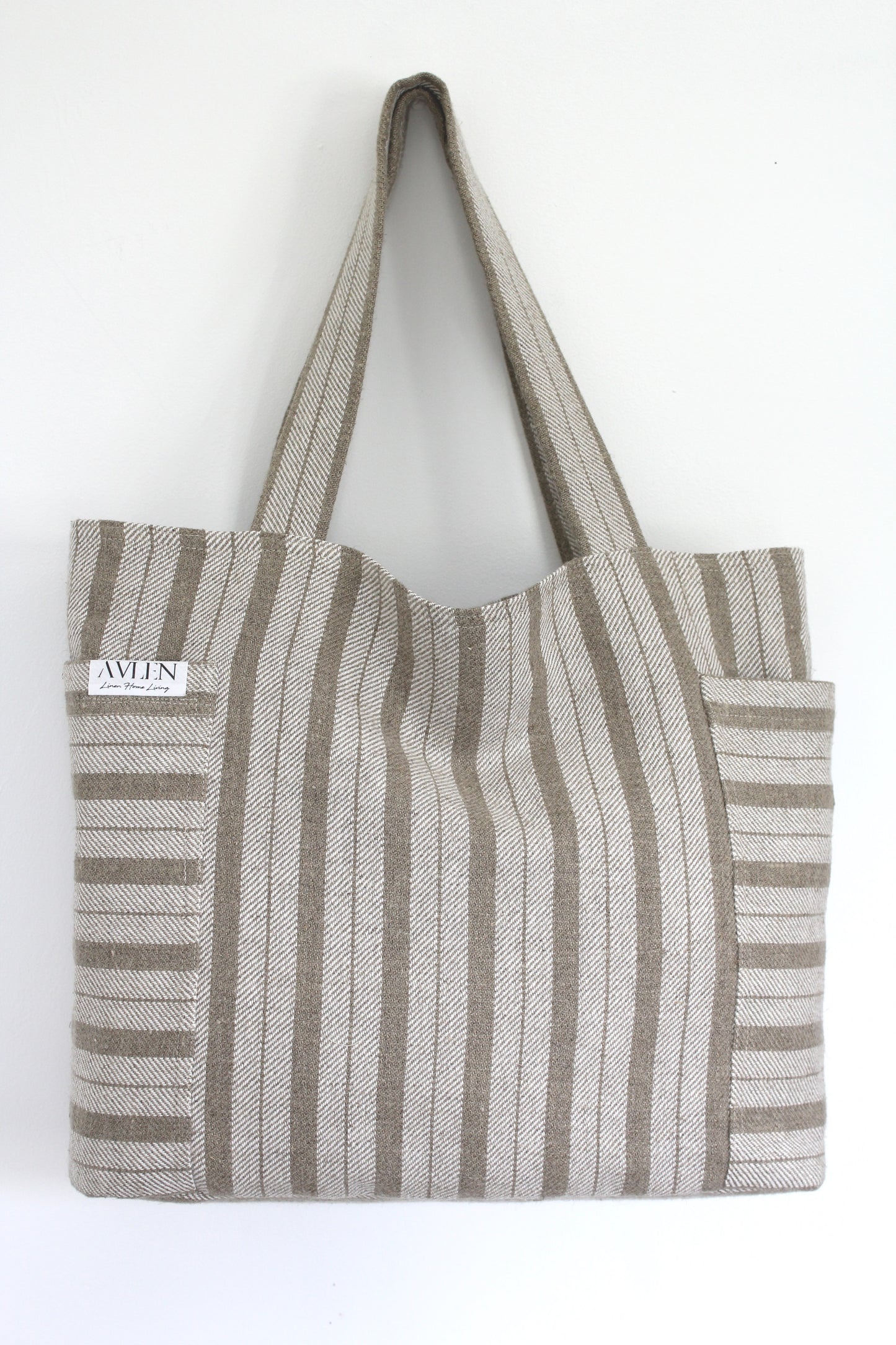 Striped linen beach bag