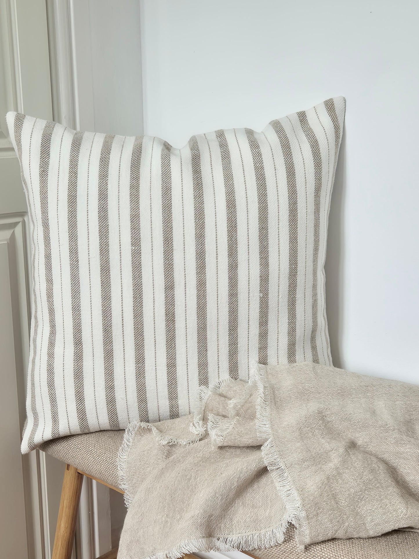white stripe linen cushion