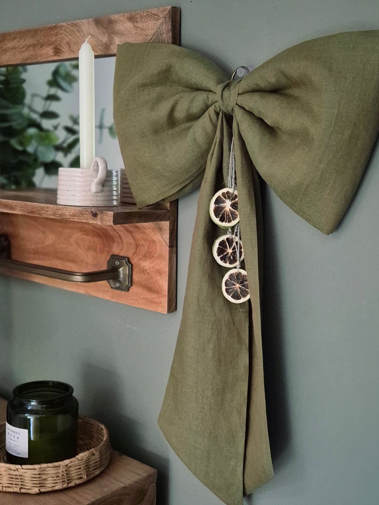 Oversized Linen Bow | Gold Moss