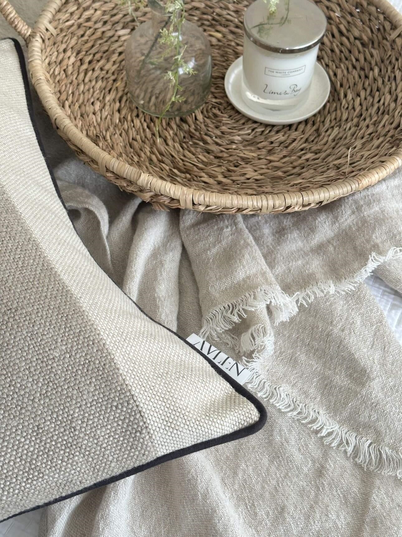 Pure Linen cushion cover with black piping edge