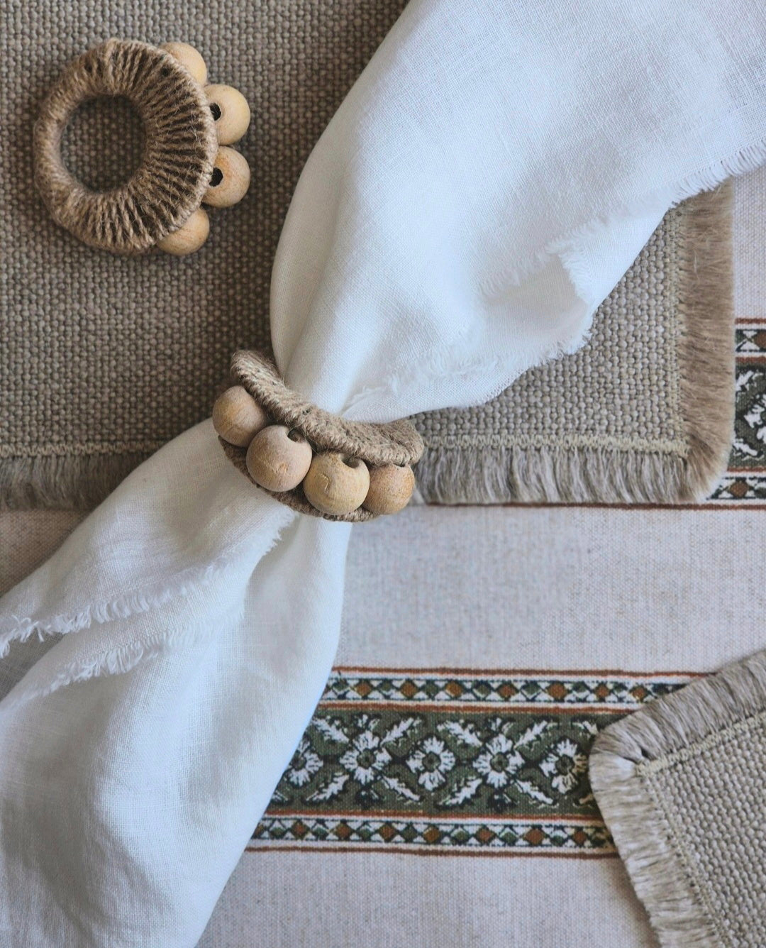 Wooden Bead Napkin Rings | Set of 2