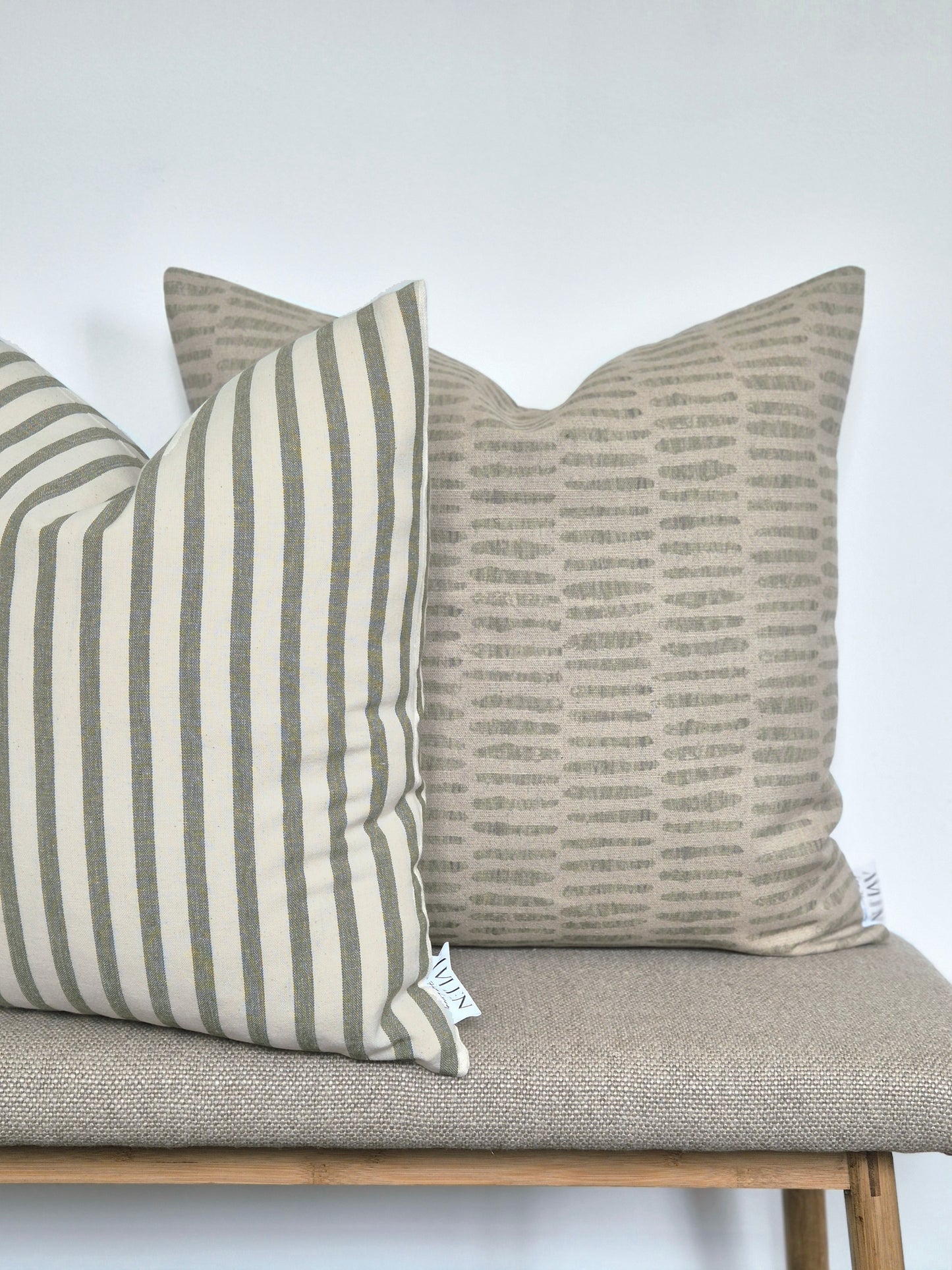 green stripe and pattern cushion cover