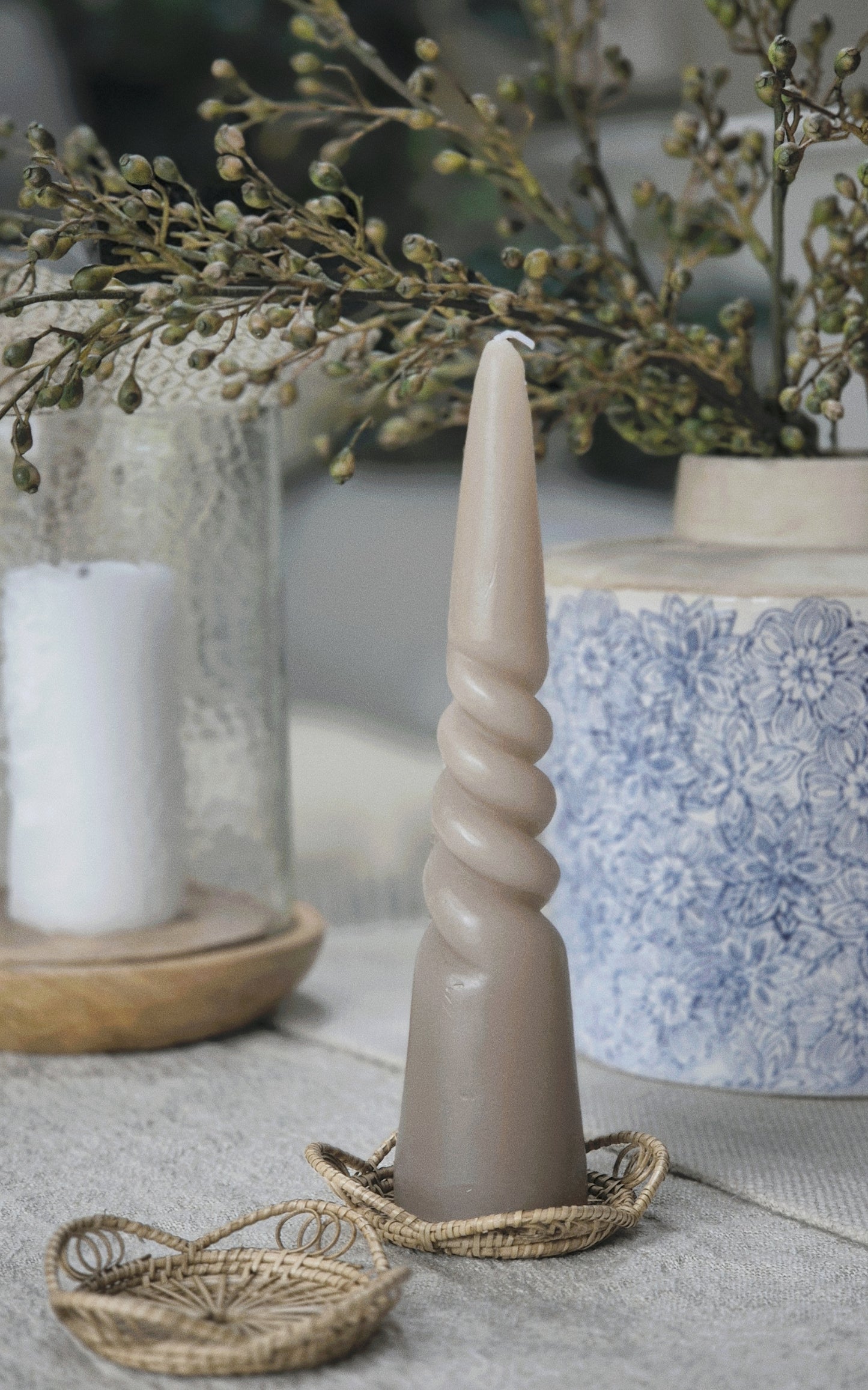 Spiral Taper Candle | Taupe