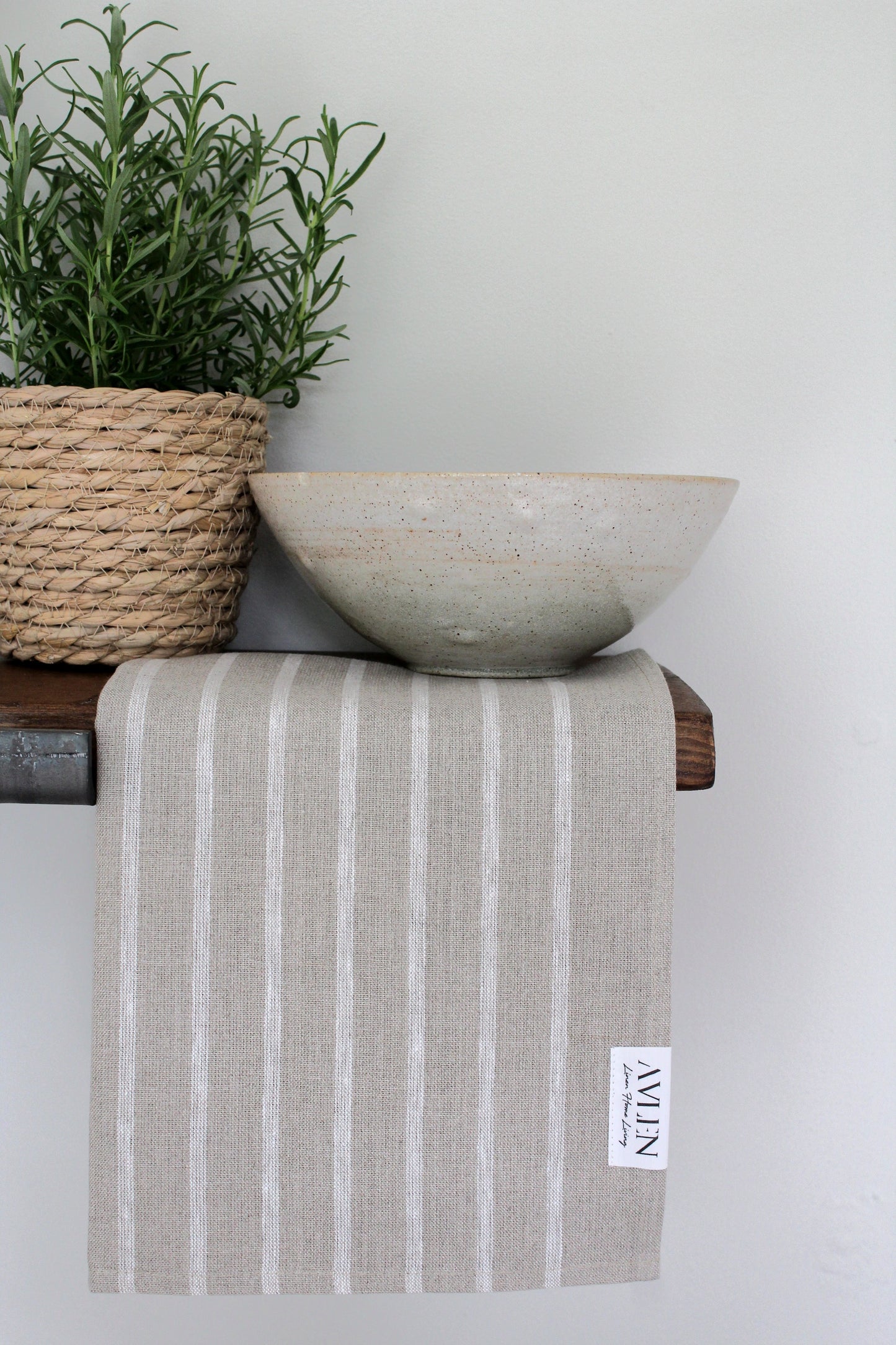 Linen Tea Towel | Medium White Stripe - AVLEN