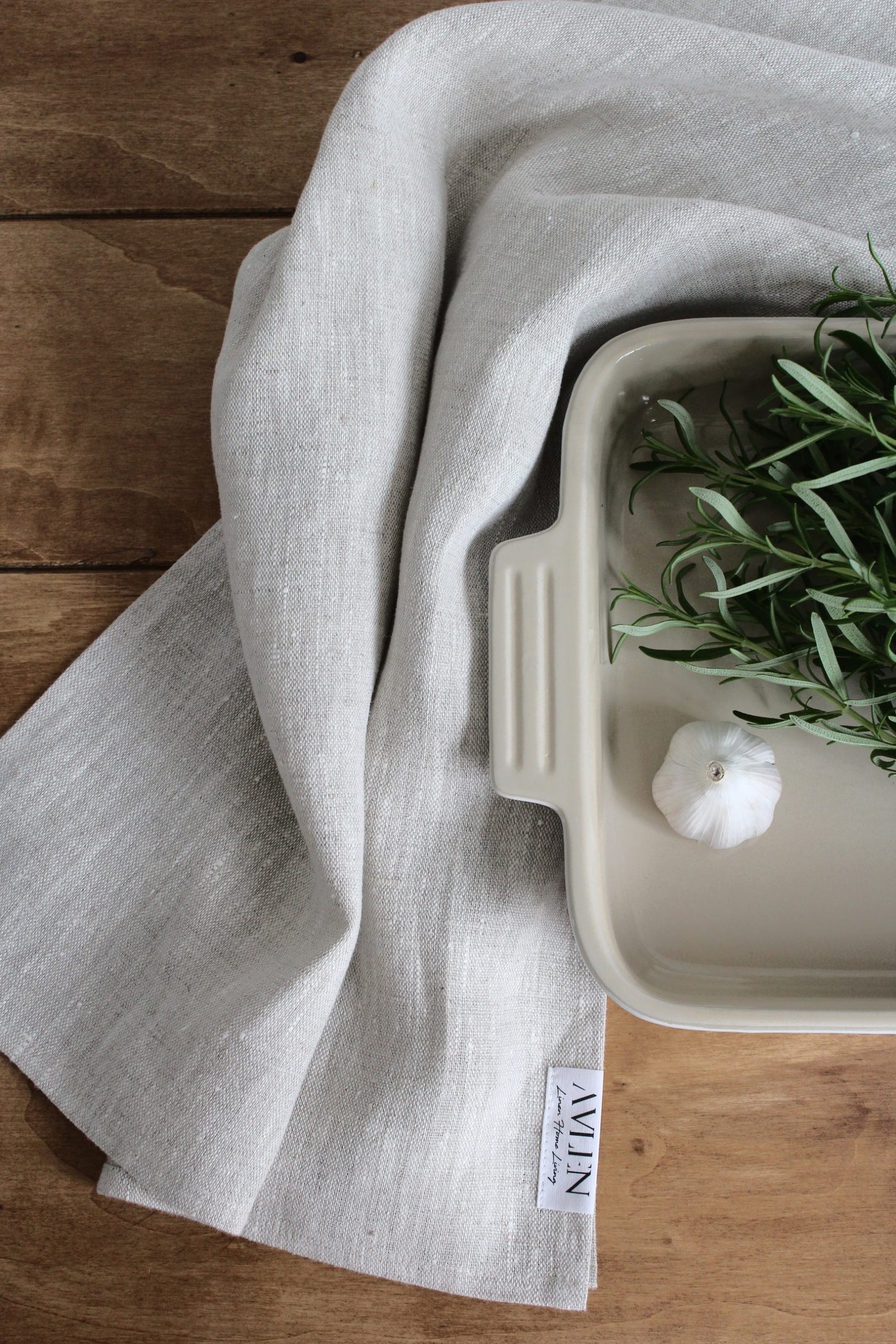 Pure Natural Flax Linen tea towel in rustic slubby texture in oatmeal beige colour