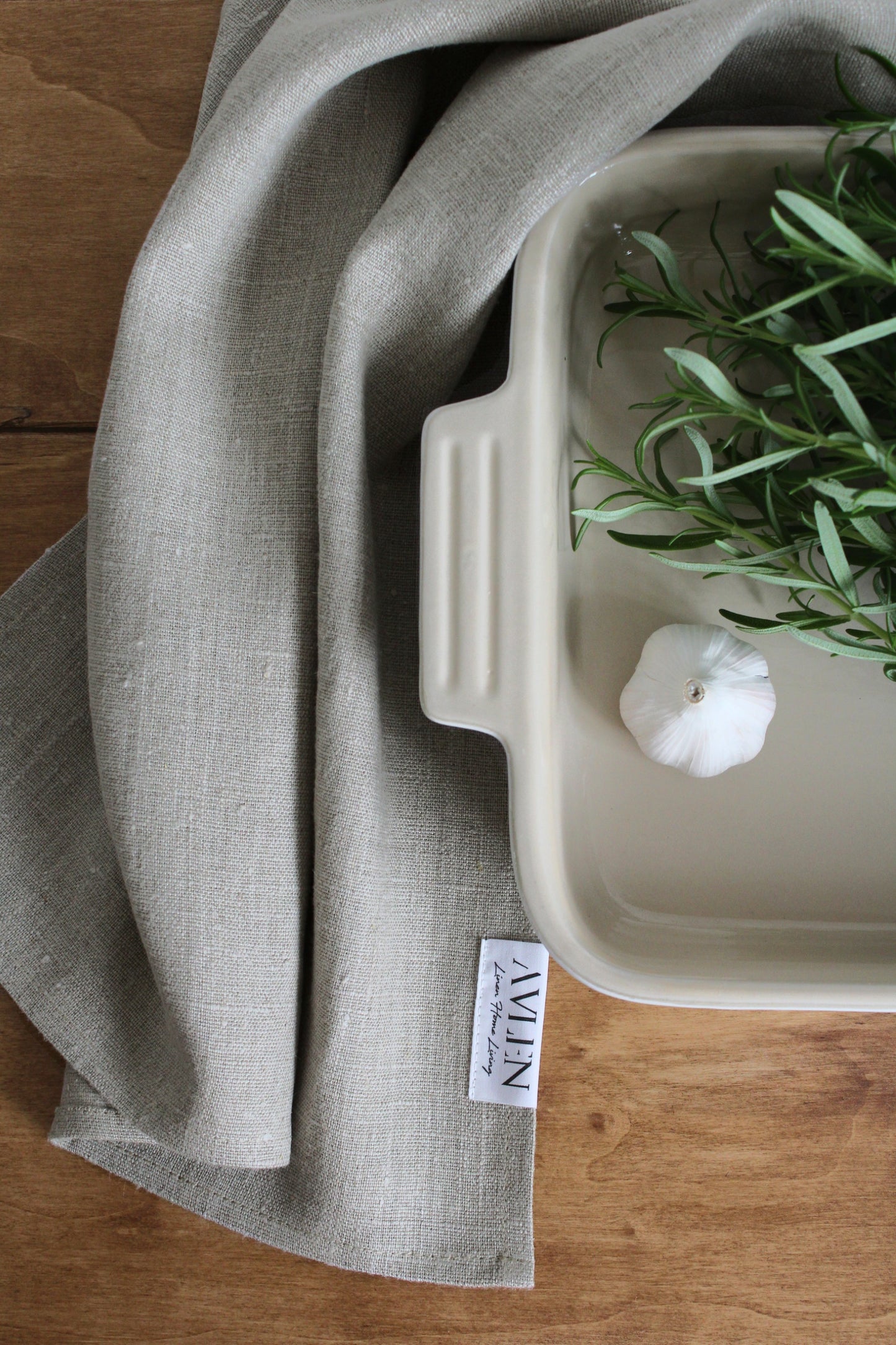 Pure Natural Flax Linen tea towel in rustic slubby texture in sand beige colour