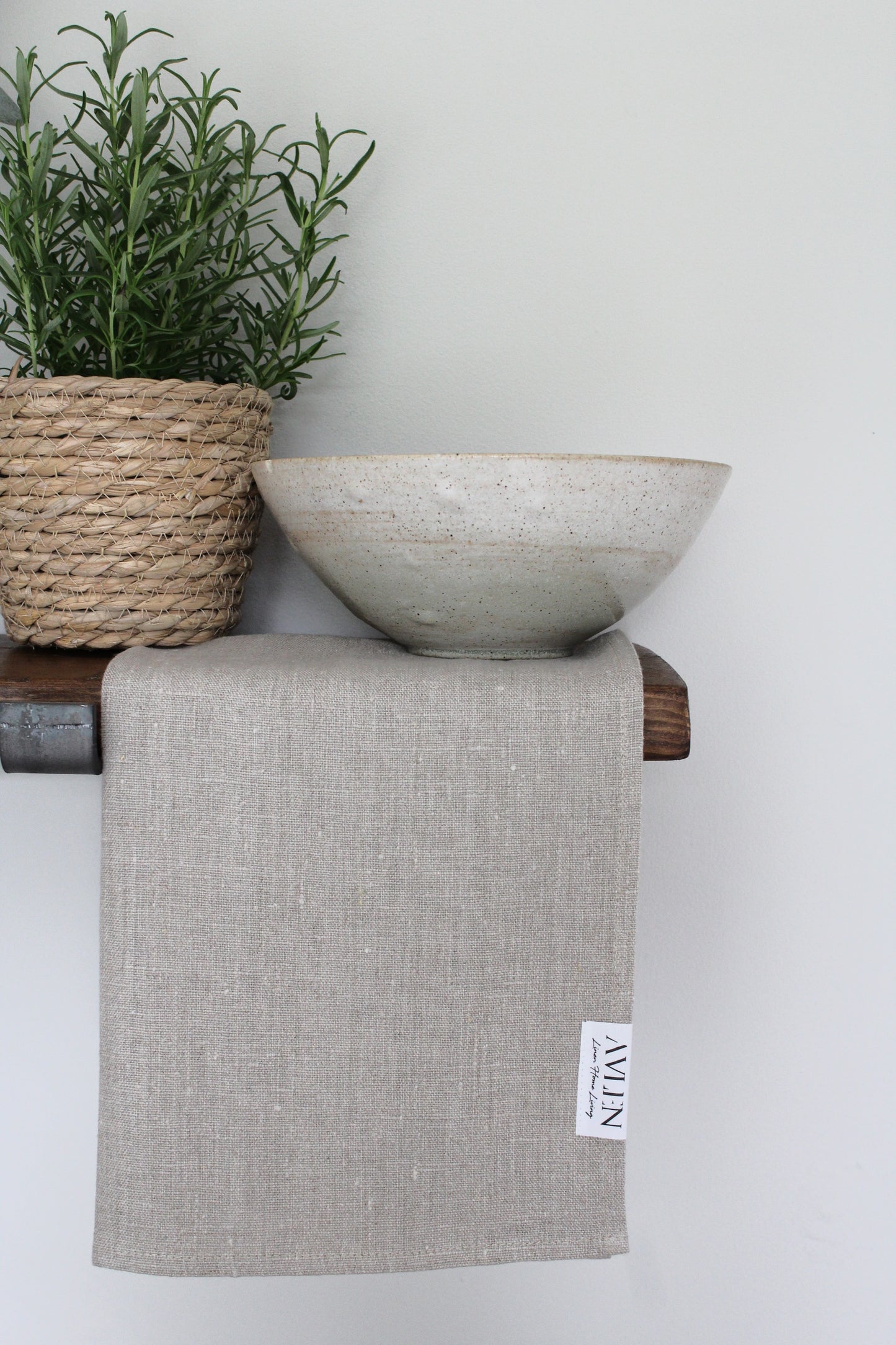 Pure Natural Flax Linen tea towel in rustic slubby texture in sand beige colour