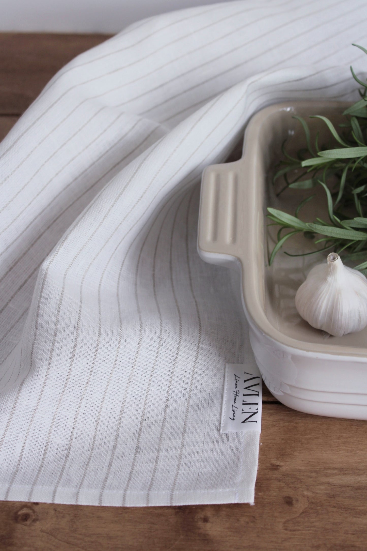 Linen Tea Towel | Pinstripe Sand - AVLEN