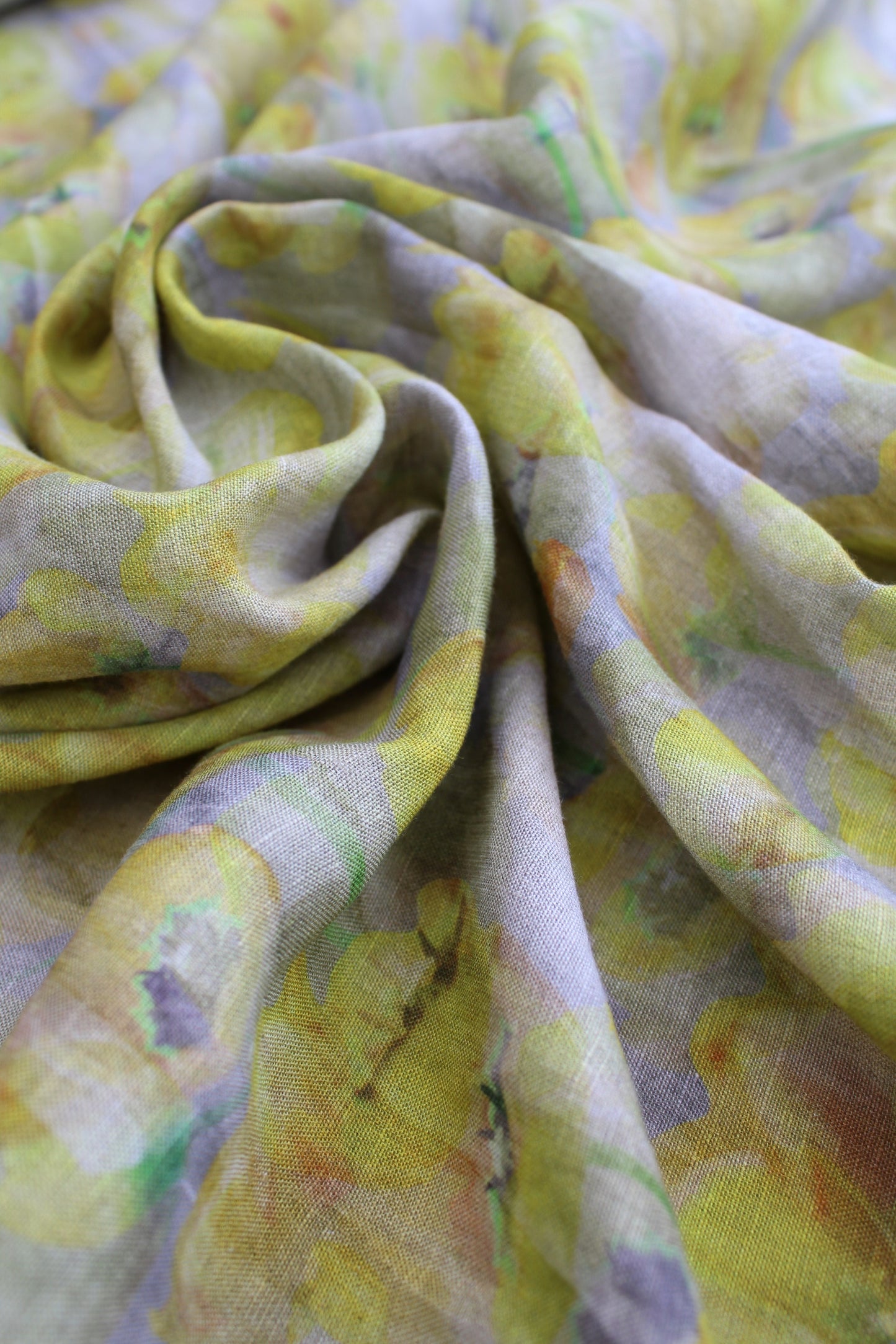 Tulips Citrine Linen Fabric p/m CLEARANCE - AVLEN