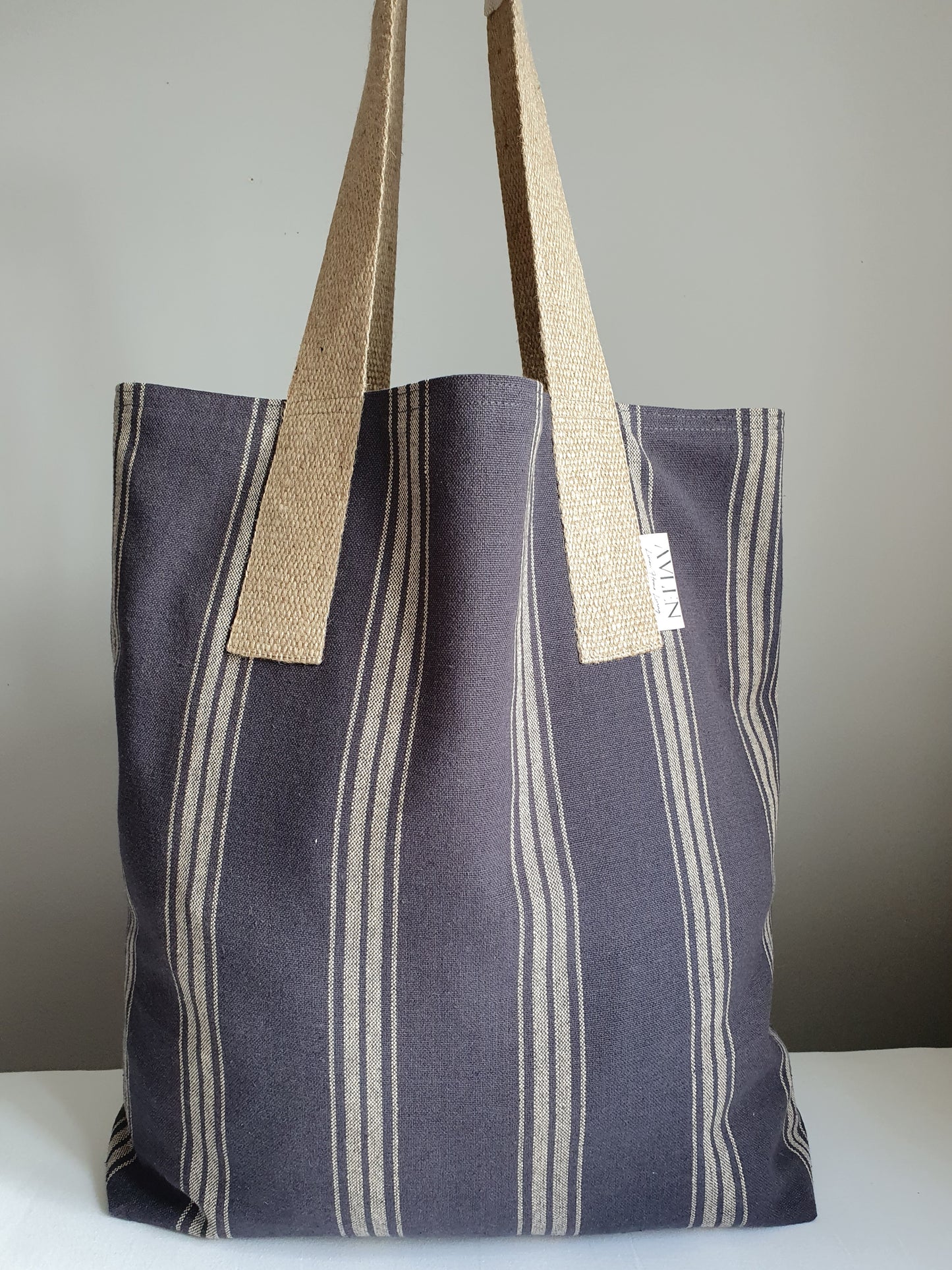 Slate Stripe Linen Shopper Bag - AVLEN