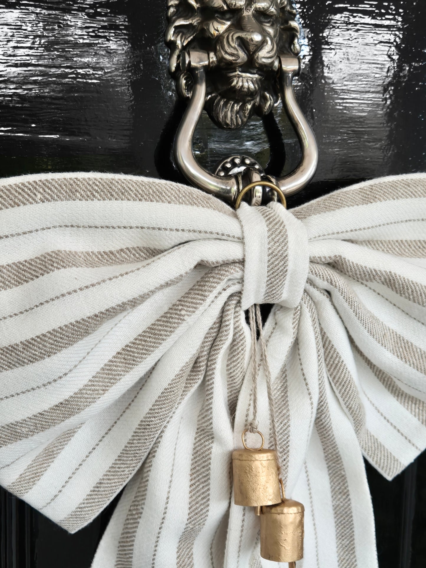 oversized white striped linen christmas bow