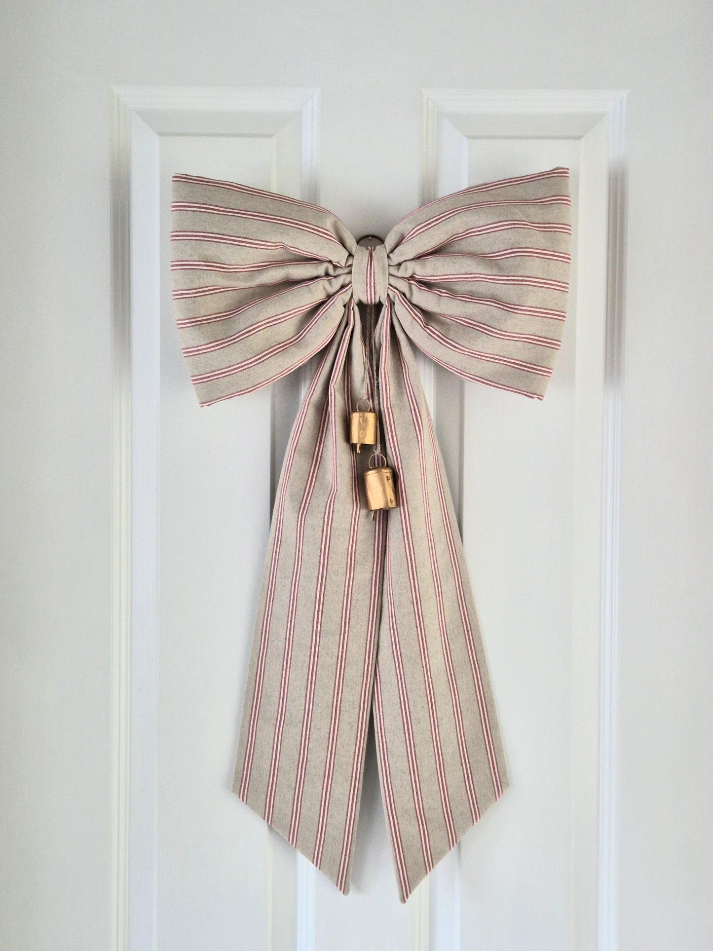 Oversized Linen Bow | Red Stripe