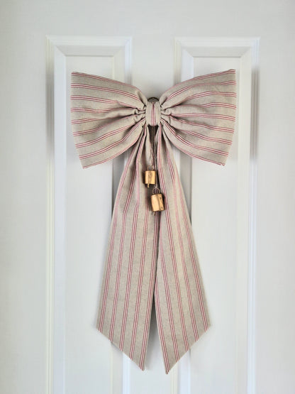 Oversized Linen Bow | Red Stripe