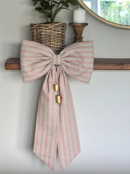 Oversized Linen Bow | Red Stripe