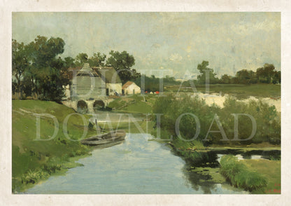 vintage style bridge house digital download art work