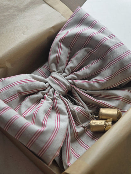 Oversized Linen Bow | Red Stripe