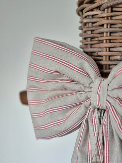 Oversized Linen Bow | Red Stripe