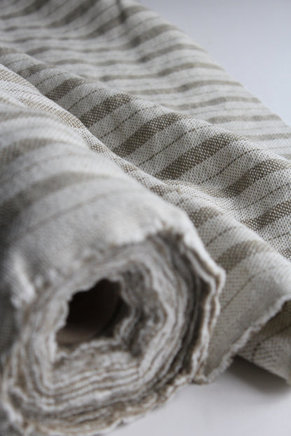 pure natural flax linen sand beige and oatmeal, natural rustic stripe texture, medium weight fabric