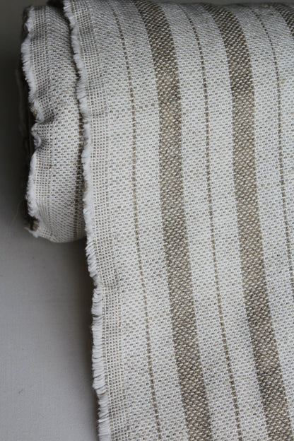 pure natural flax linen sand beige and oatmeal, natural rustic stripe texture, medium weight fabric