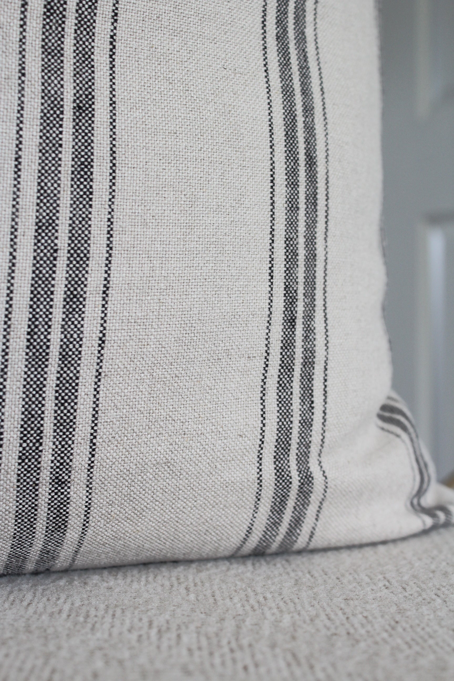 Graphite grey striped linen cushion cover with sand beige base