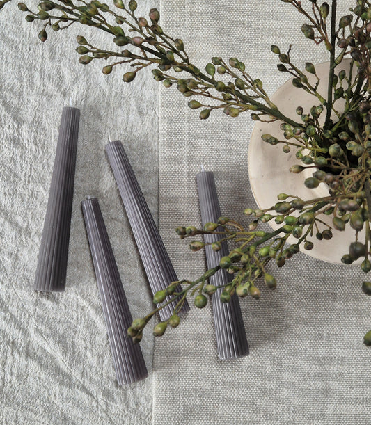 grey ribbed taper candles