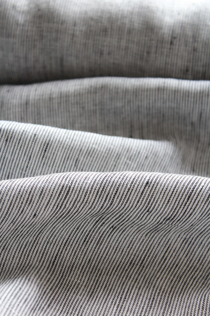 Siena Grey Stripe Linen Fabric - AVLEN