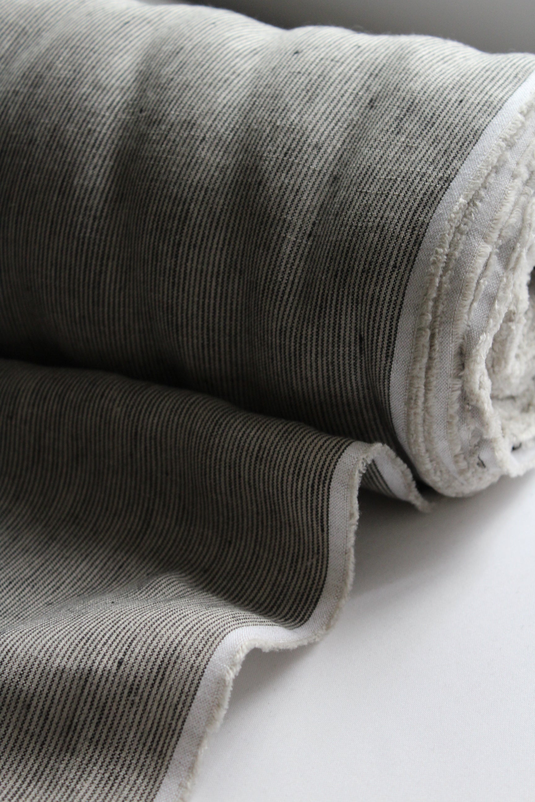 Siena Mocha Stripe Linen Fabric - AVLEN