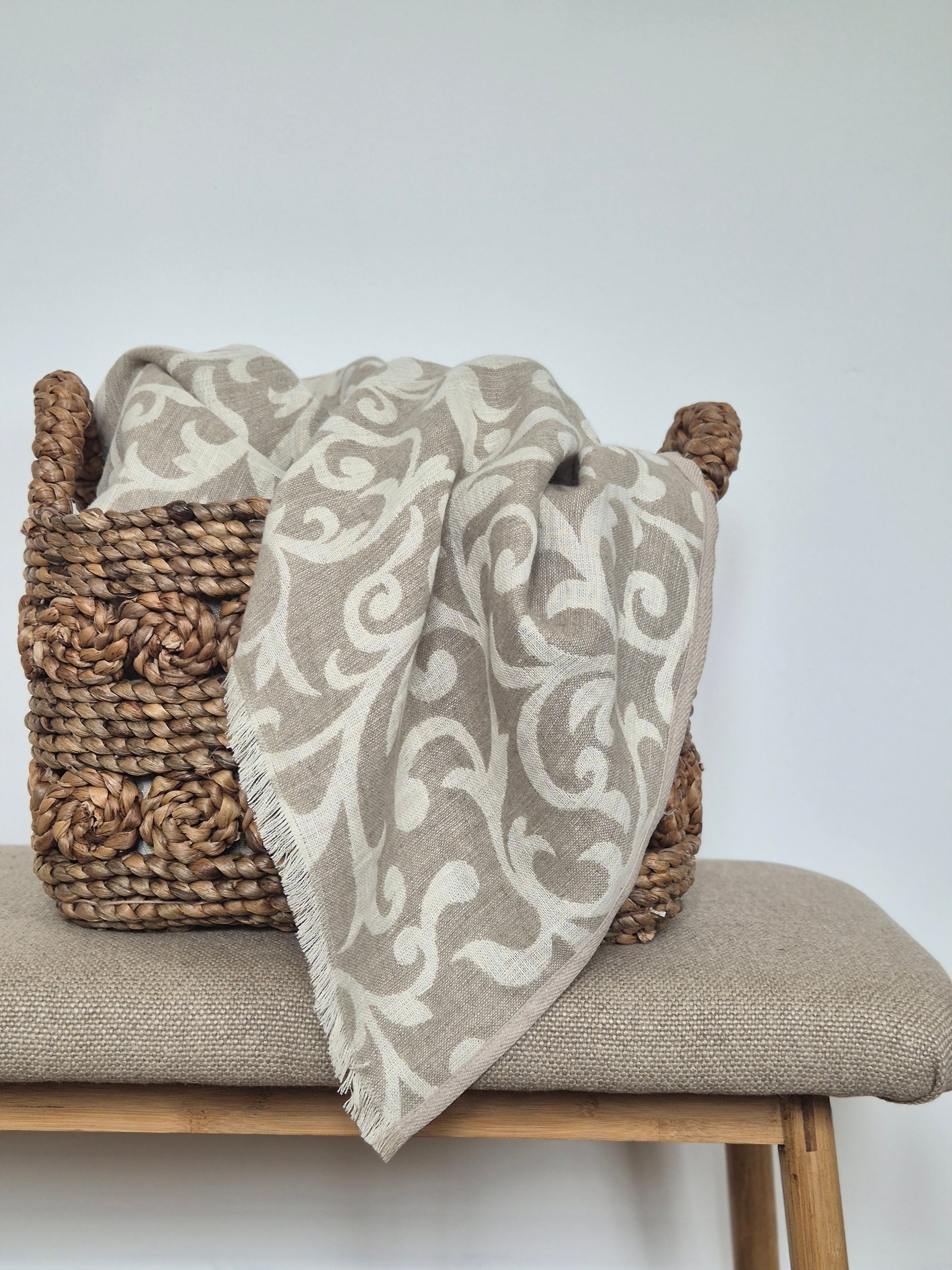 Jacquard reversible linen blanket throw