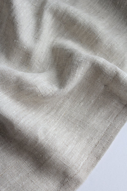 pure natural flax linen oatmeal beige, natural rustic slubby texture, medium weight fabric