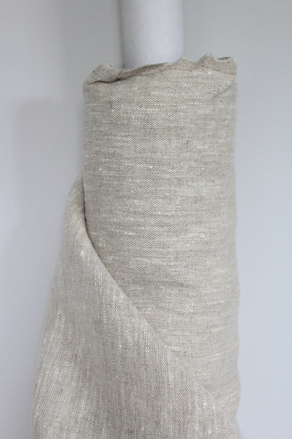 pure natural flax linen oatmeal beige, natural rustic slubby texture, medium weight fabric