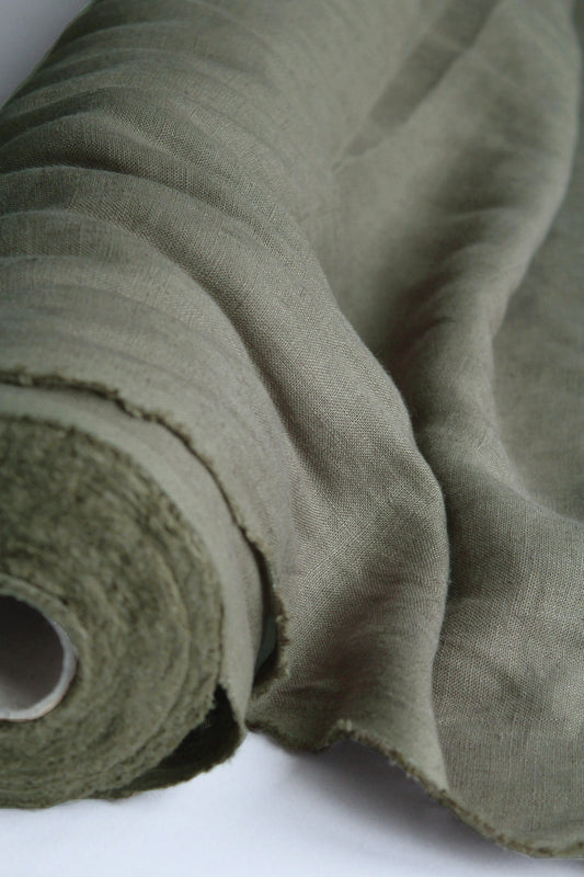 Siena Olive Linen Fabric - AVLEN