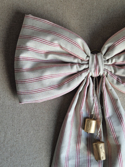 Oversized Linen Bow | Red Stripe