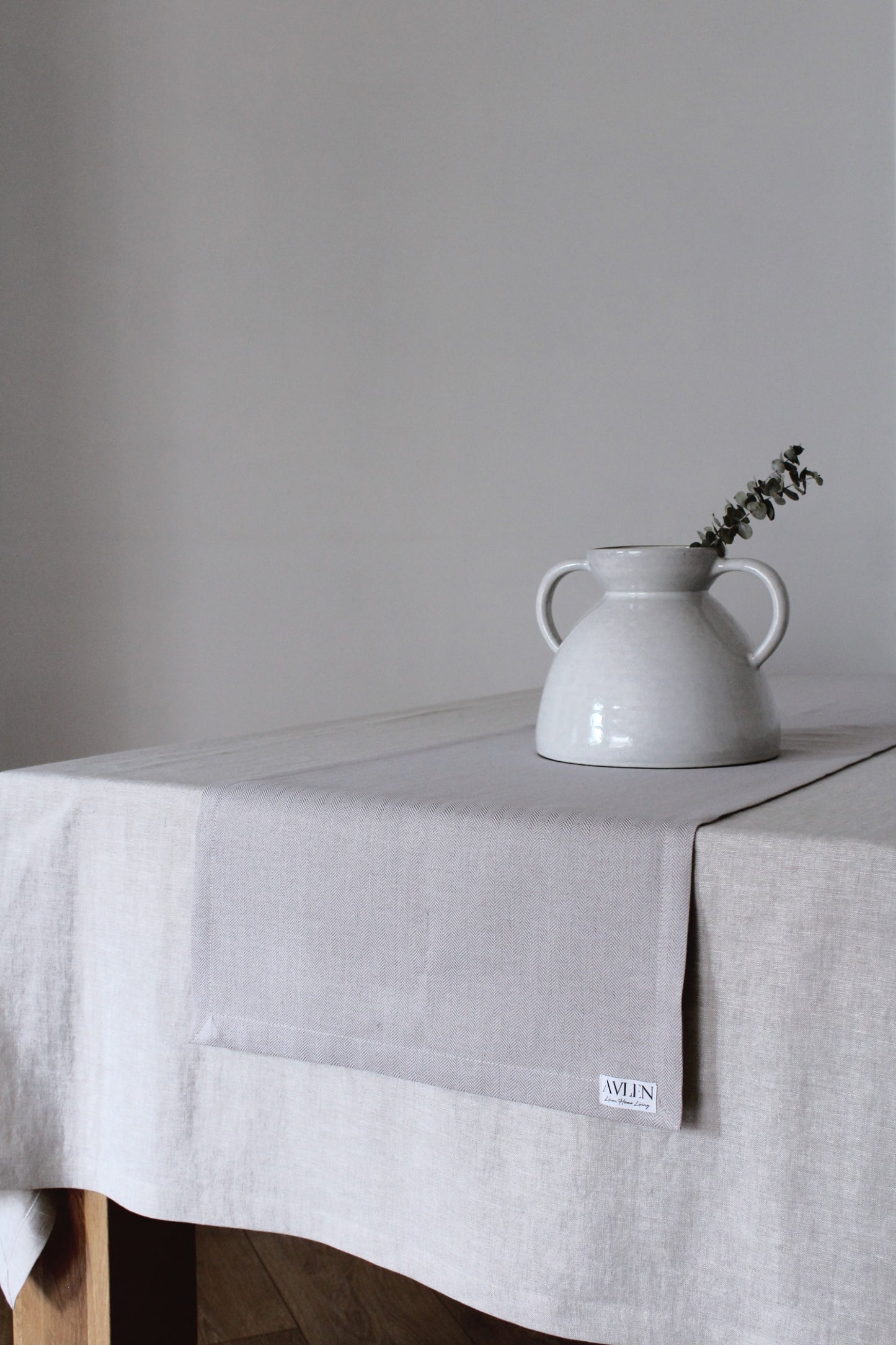 Linen Herringbone Table Runner | Grey Mist - AVLEN