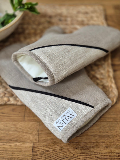 Sand pure linen oven gloves