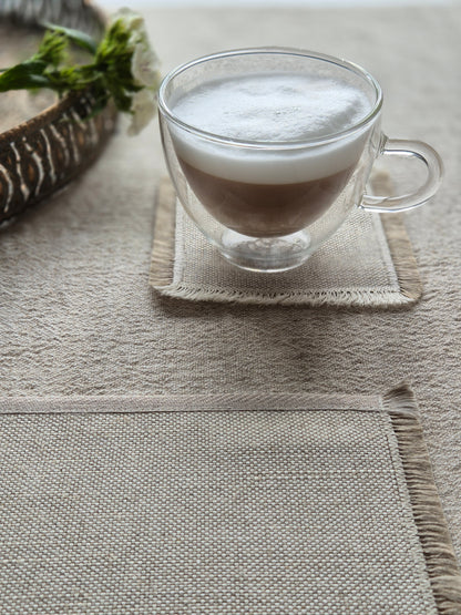 Sara oatmeal pure linen textured coasters with hand brushed edges.