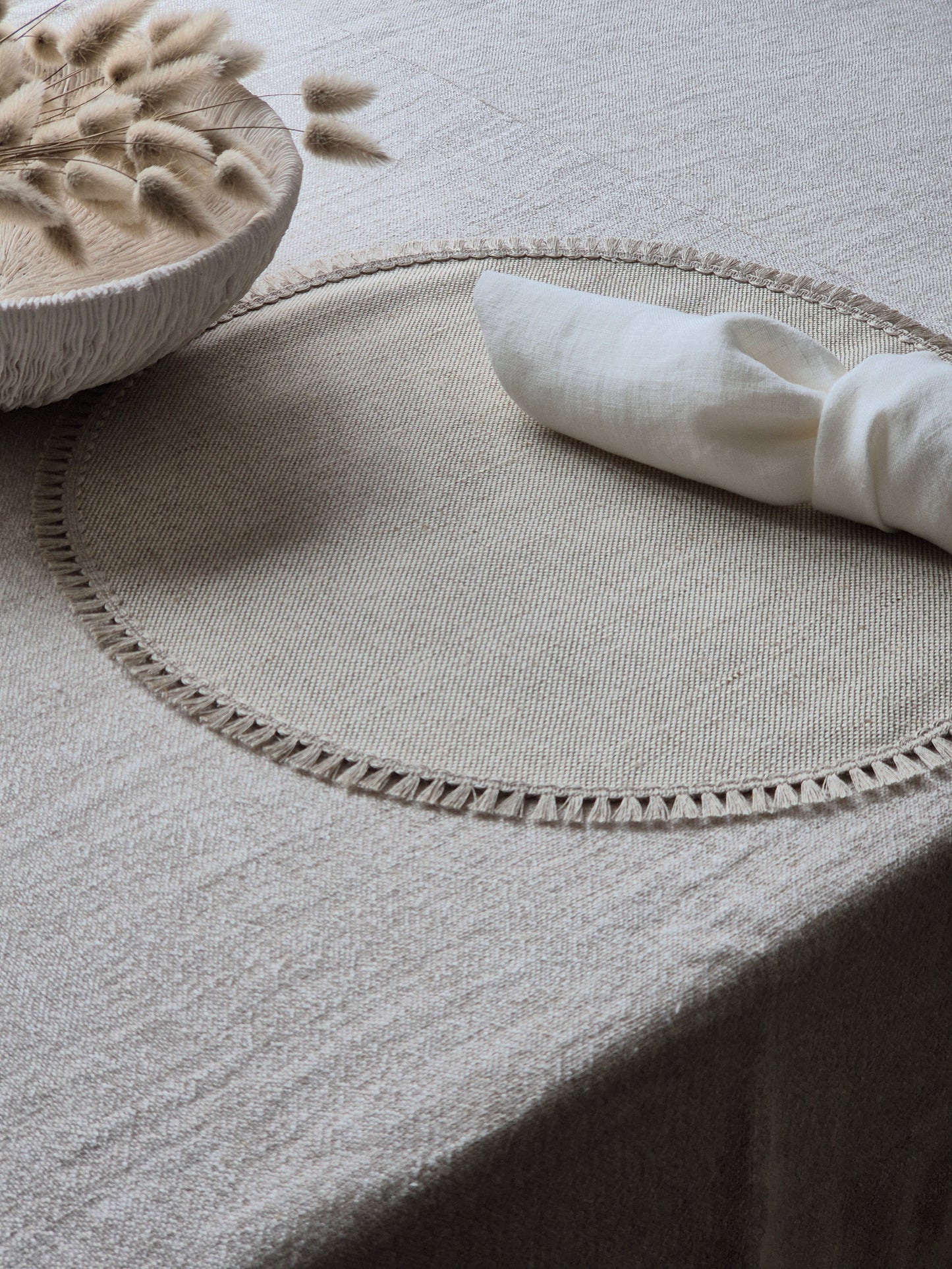 oatmeal linen round table decor placemat