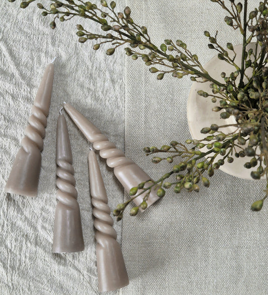 taupe twist taper candle