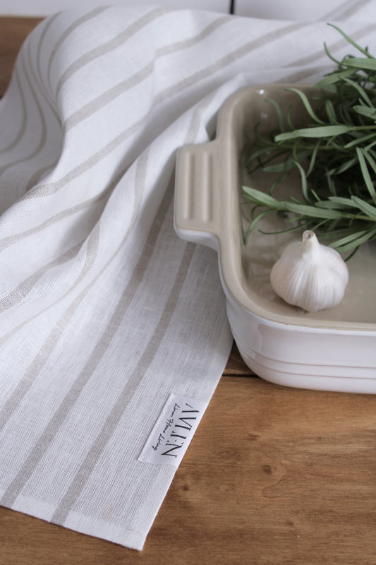Linen Tea Towel | Medium Sand Stripe - AVLEN