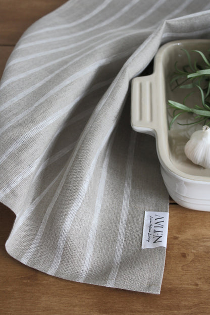 Linen Tea Towel | Medium White Stripe - AVLEN