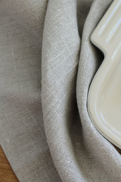 Pure Natural Flax Linen tea towel in rustic slubby texture in sand beige colour