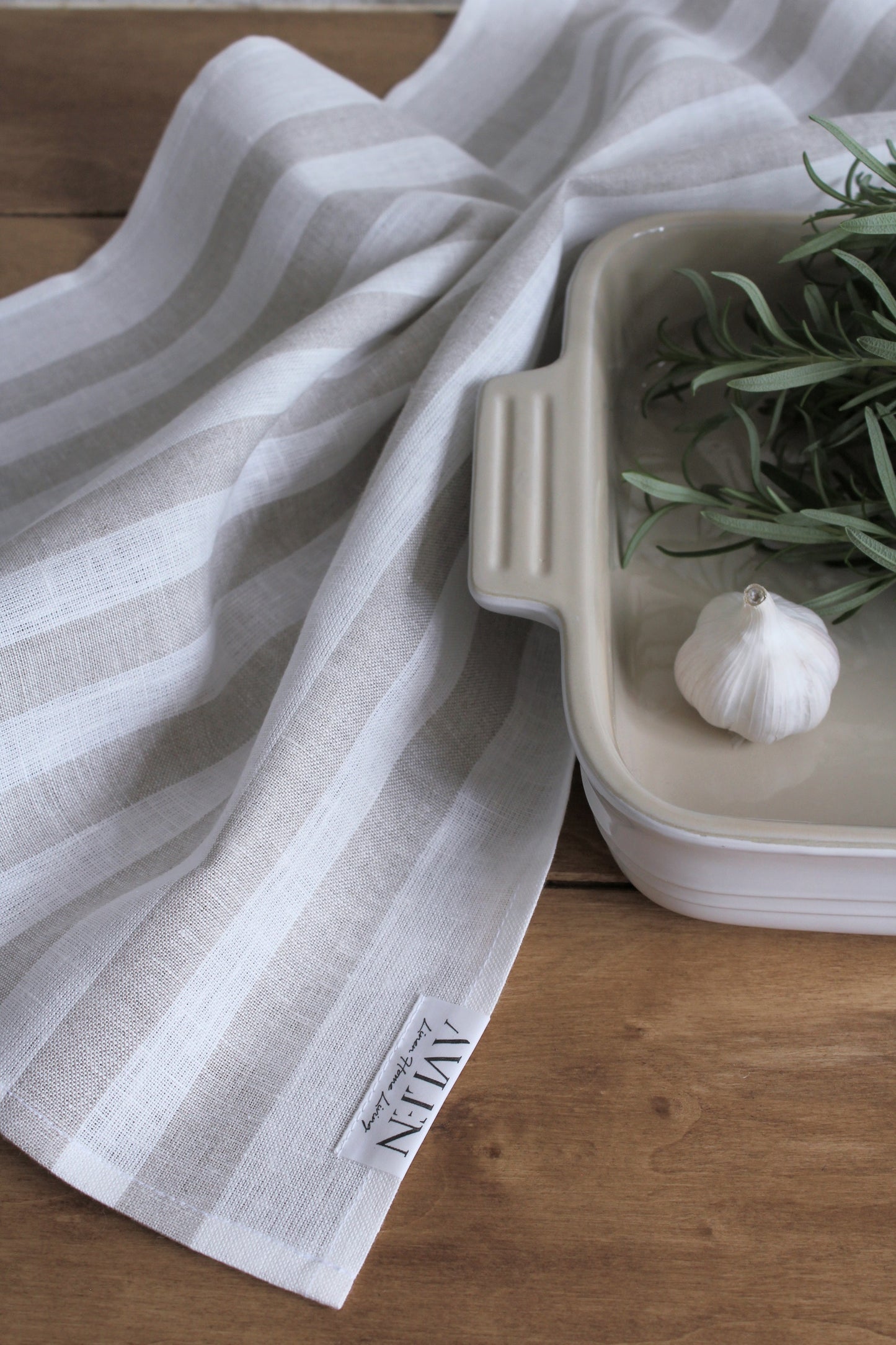 Linen Tea Towel | Thick Sand Stripe - AVLEN