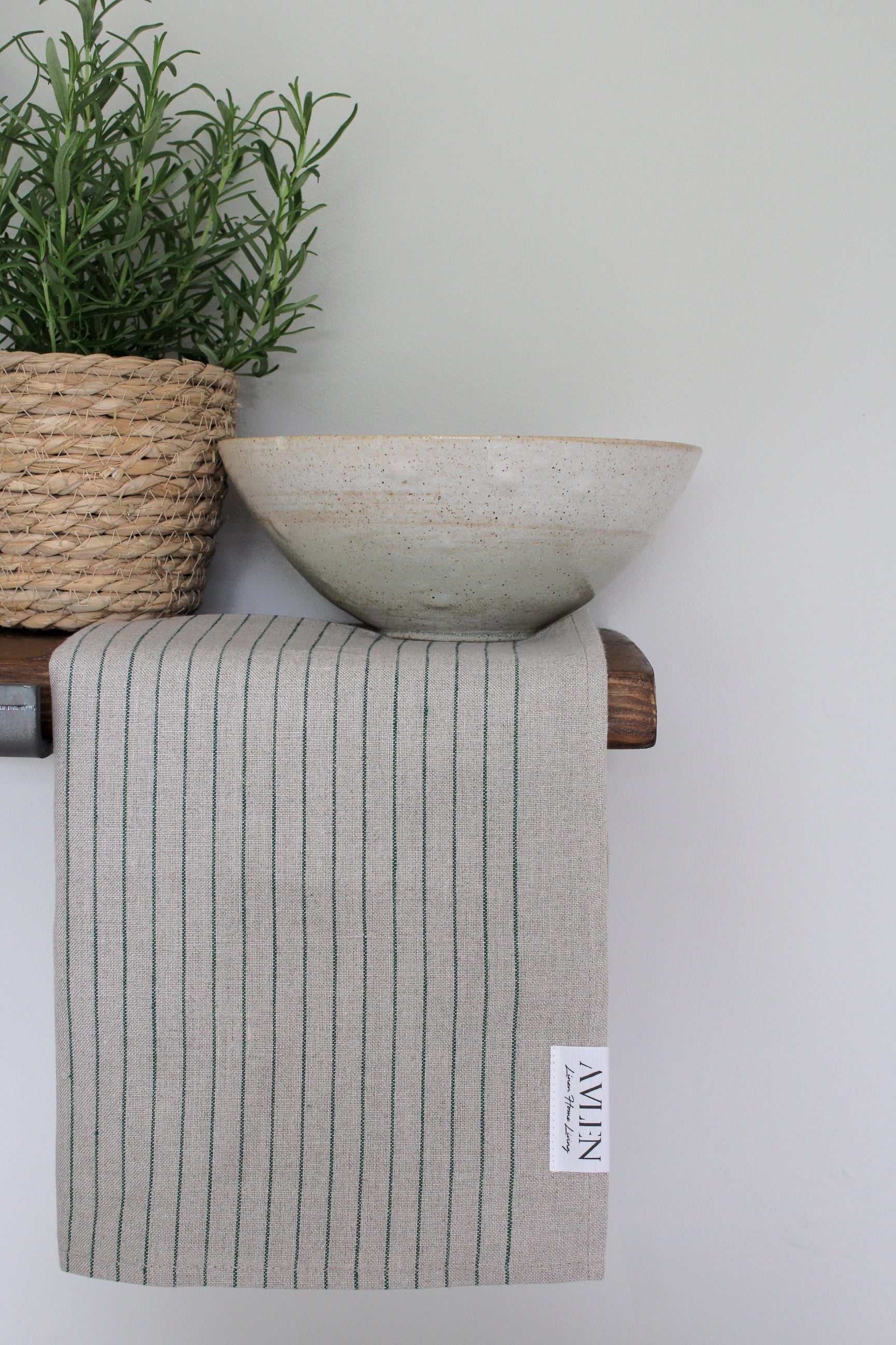 Linen Tea Towel | Pinstripe Green - AVLEN