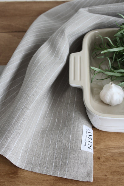 Linen Tea Towel | Pinstripe White - AVLEN