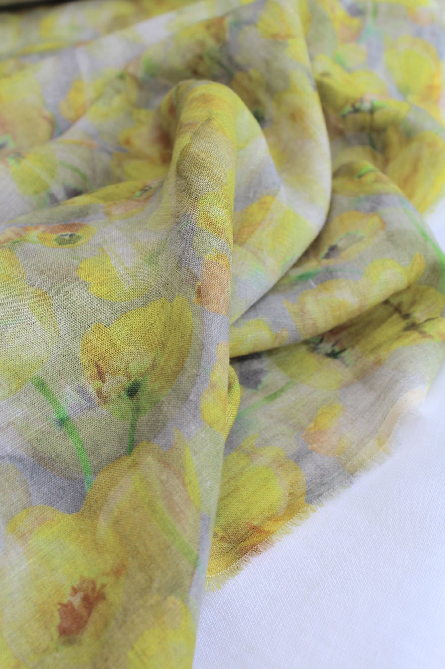 Tulips Citrine Linen Fabric p/m CLEARANCE - AVLEN