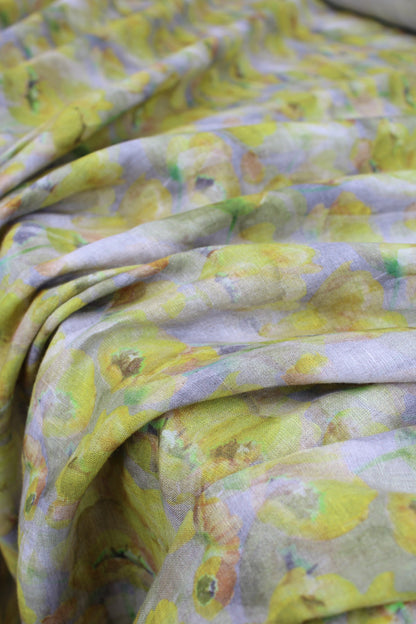 Tulips Citrine Linen Fabric p/m CLEARANCE - AVLEN