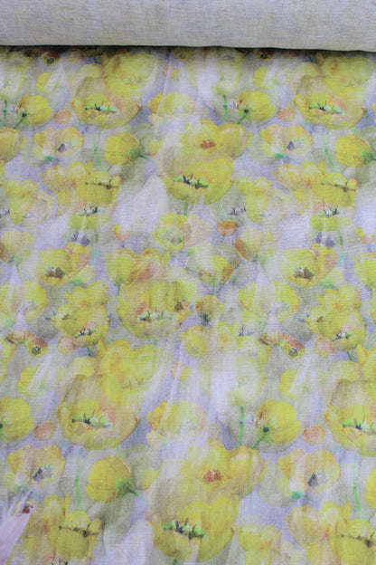 Tulips Citrine Linen Fabric p/m CLEARANCE - AVLEN