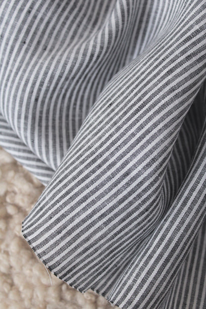 Siena Wide Grey Stripe Linen Fabric - AVLEN