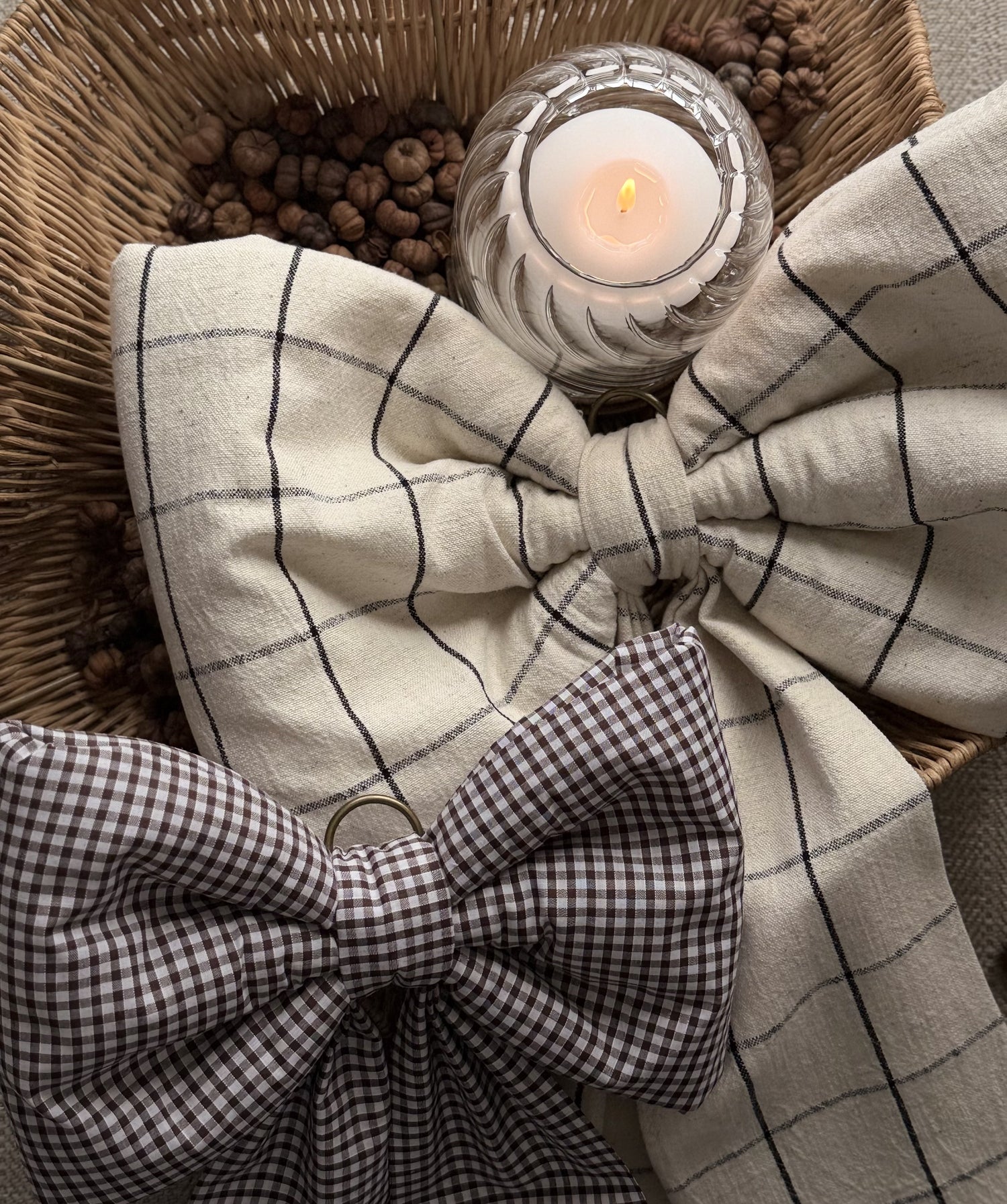 linen checkered and gingham brown large bows